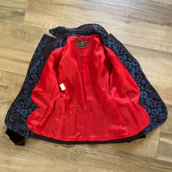 Etro Milano Suit Womens 42 Italy Brown Blue Wool Silk Brocade Handkerchief Skirt - Picture 7 of 14